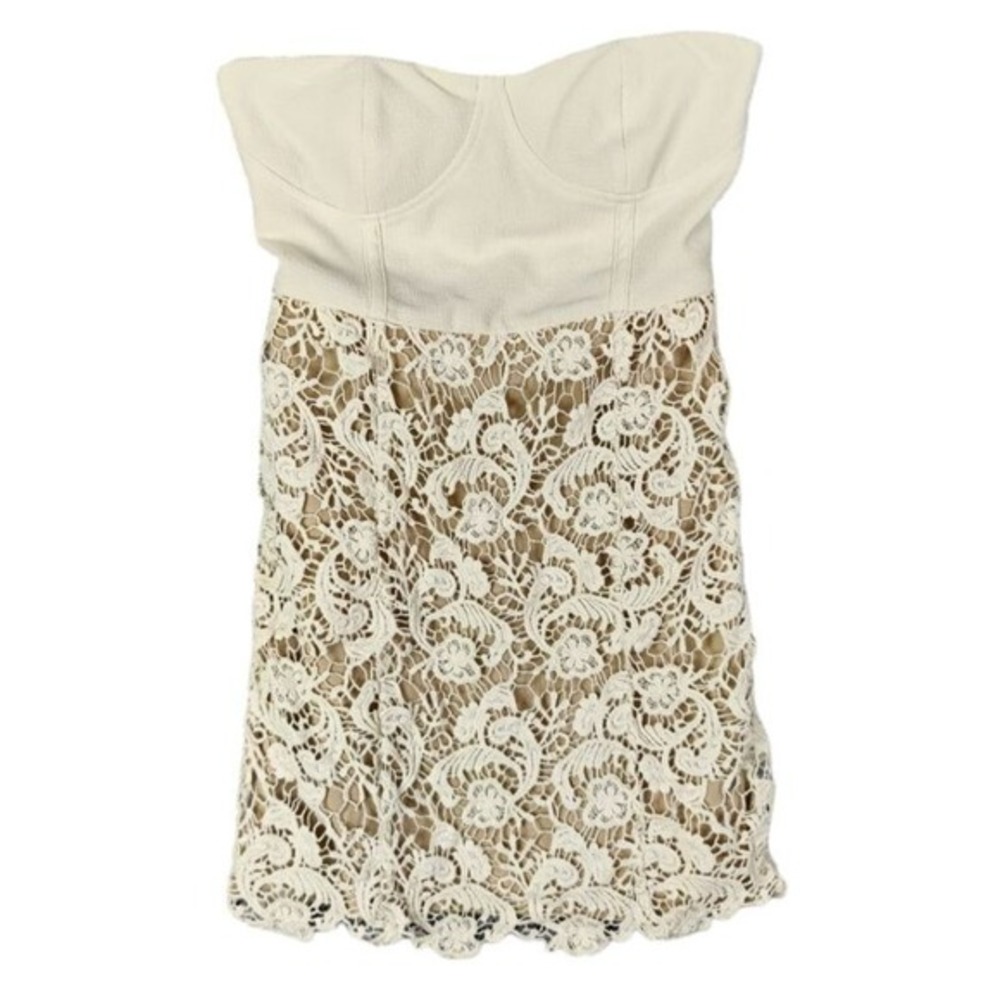 Pins Needles Women Fairy Cottage Romantic Chic Lace Strapless Mini Dress 2 Cream - Picture 1 of 10
